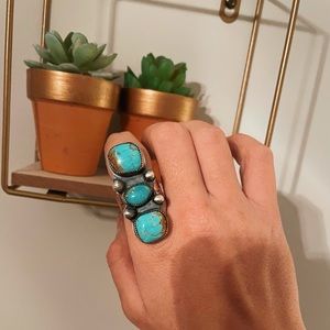 Genuine Turquoise & Sterling Silver Ring sz 8.5